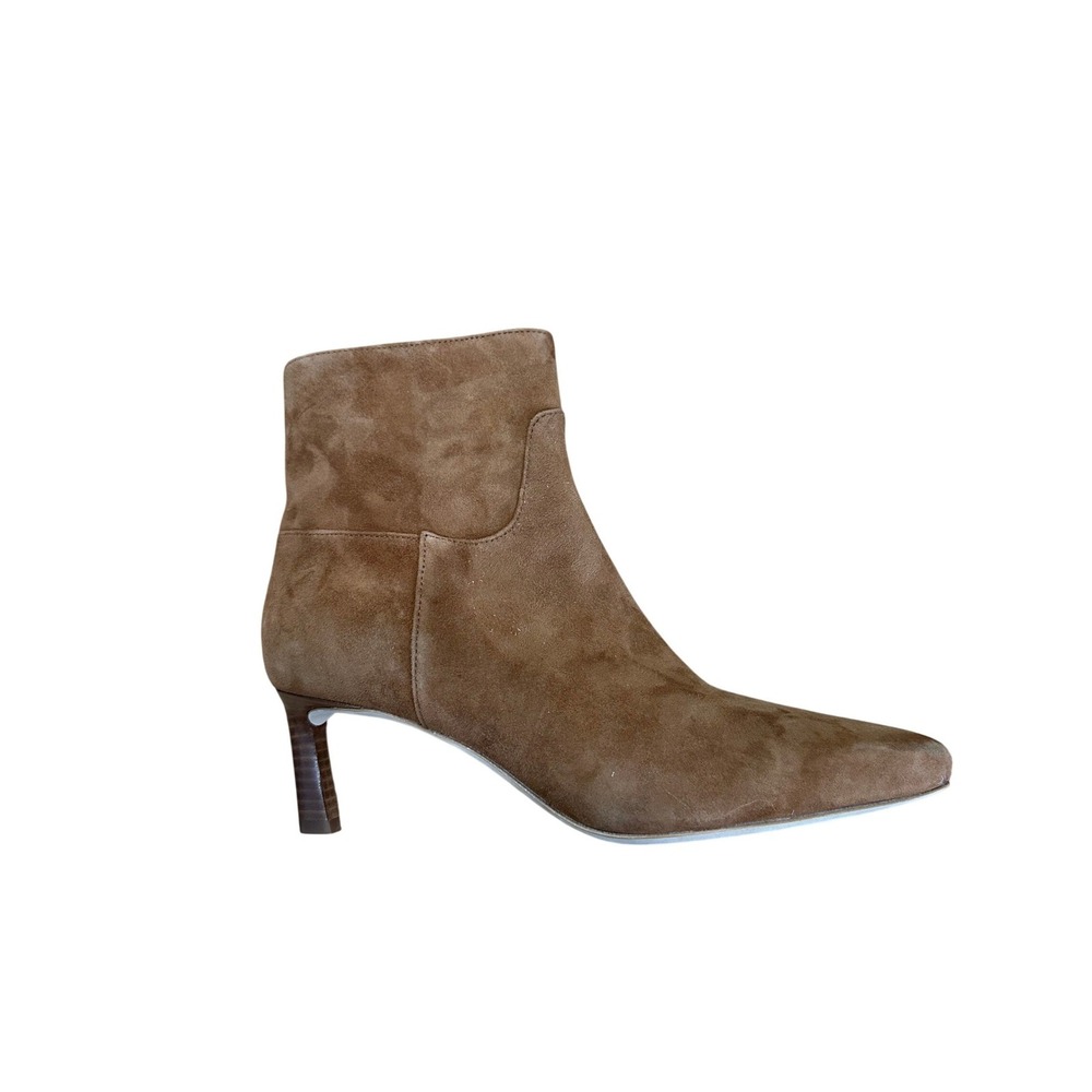 Veronica Beard Brown Suede Pointed Toe Ankle Boots Gold Zip Heel Womens 9M